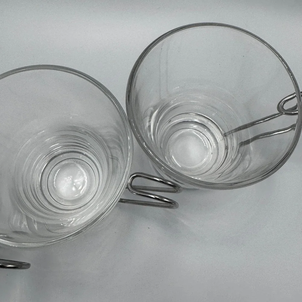 Bormioli Rocco Oslo Tempered Glass Coffee Cups Set of 4 Stainless‎ Steel Handles